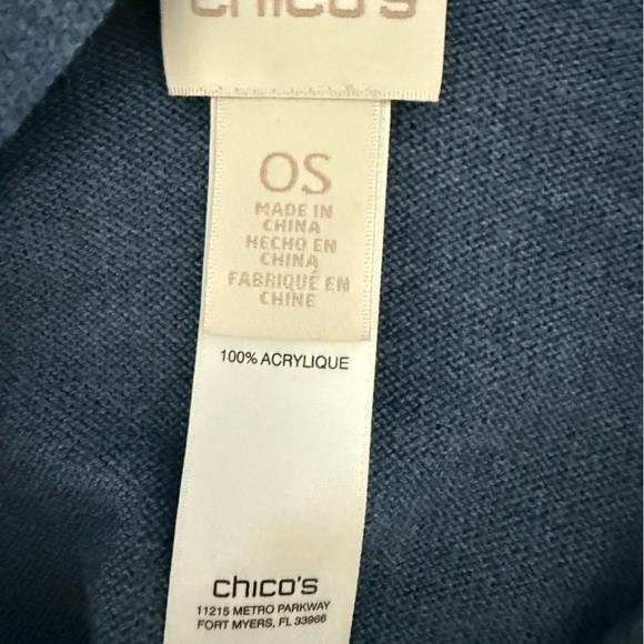 Chico’s Lace-Up Fringe Poncho In Navy. - Picture 7 of 8